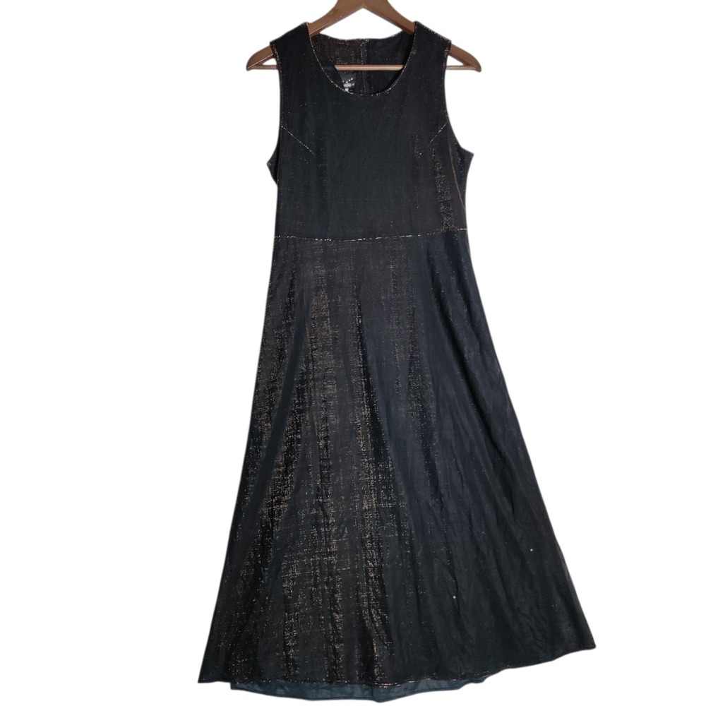 Vintage Y2k Balc & Bronze Midi Dress Sleeveless Size 8 Metallic Shimmer